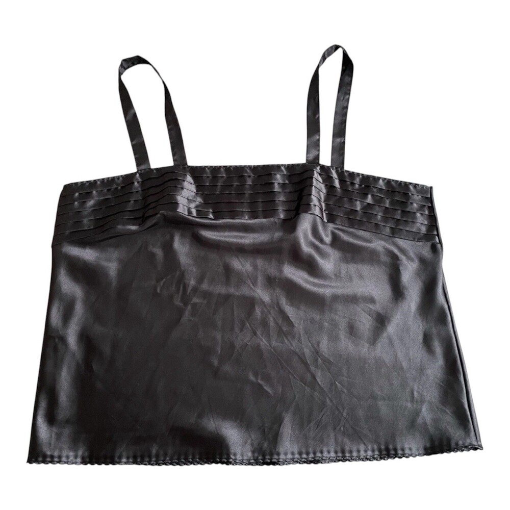 Vintage Black Satin Pleated Bust Camisole Tank Top Plus 2XL (L)